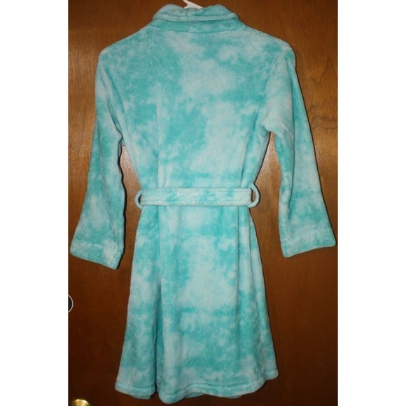 Wonder Nation Girl's Size L (10-12) Green & White Fleece Tie Dye Robe Pockets - Picture 5 of 8